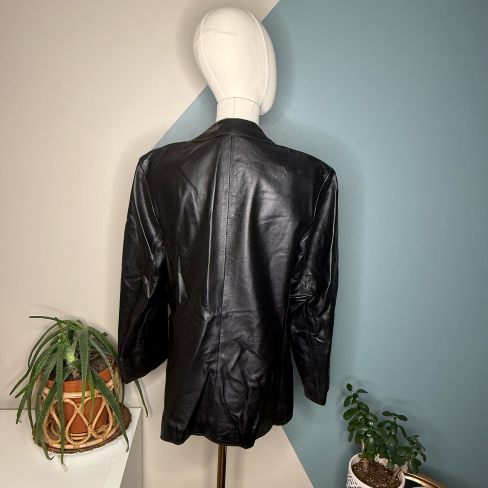 Vintage 90s Black Leather Blazer Minimalist Tailored Jacket M Carson Pirie Scott - Picture 4 of 12